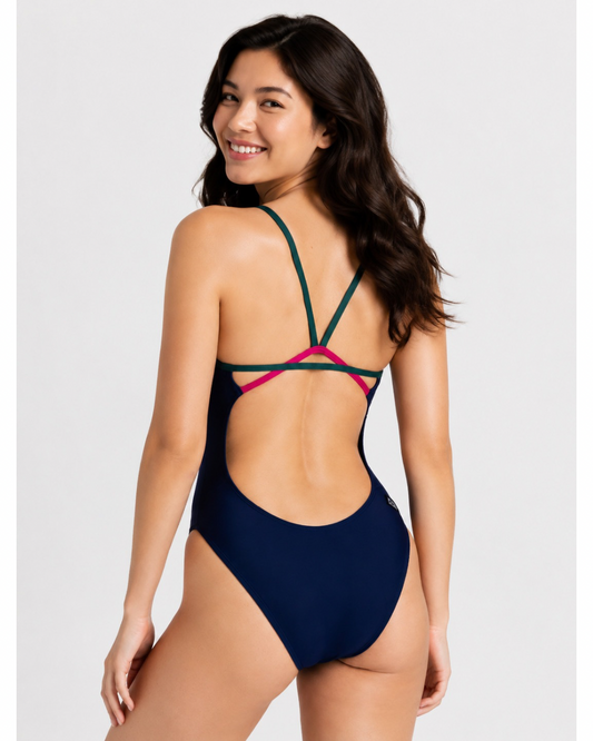 Contrast Perry Onesie | Navy & Peacock & Dragon Fruit