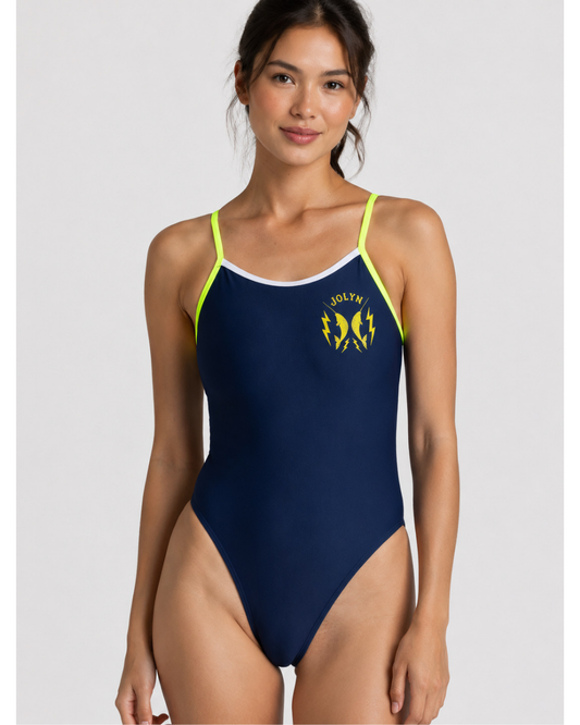 Contrast Perry Onesie | Navy / Highlighter Yellow / White