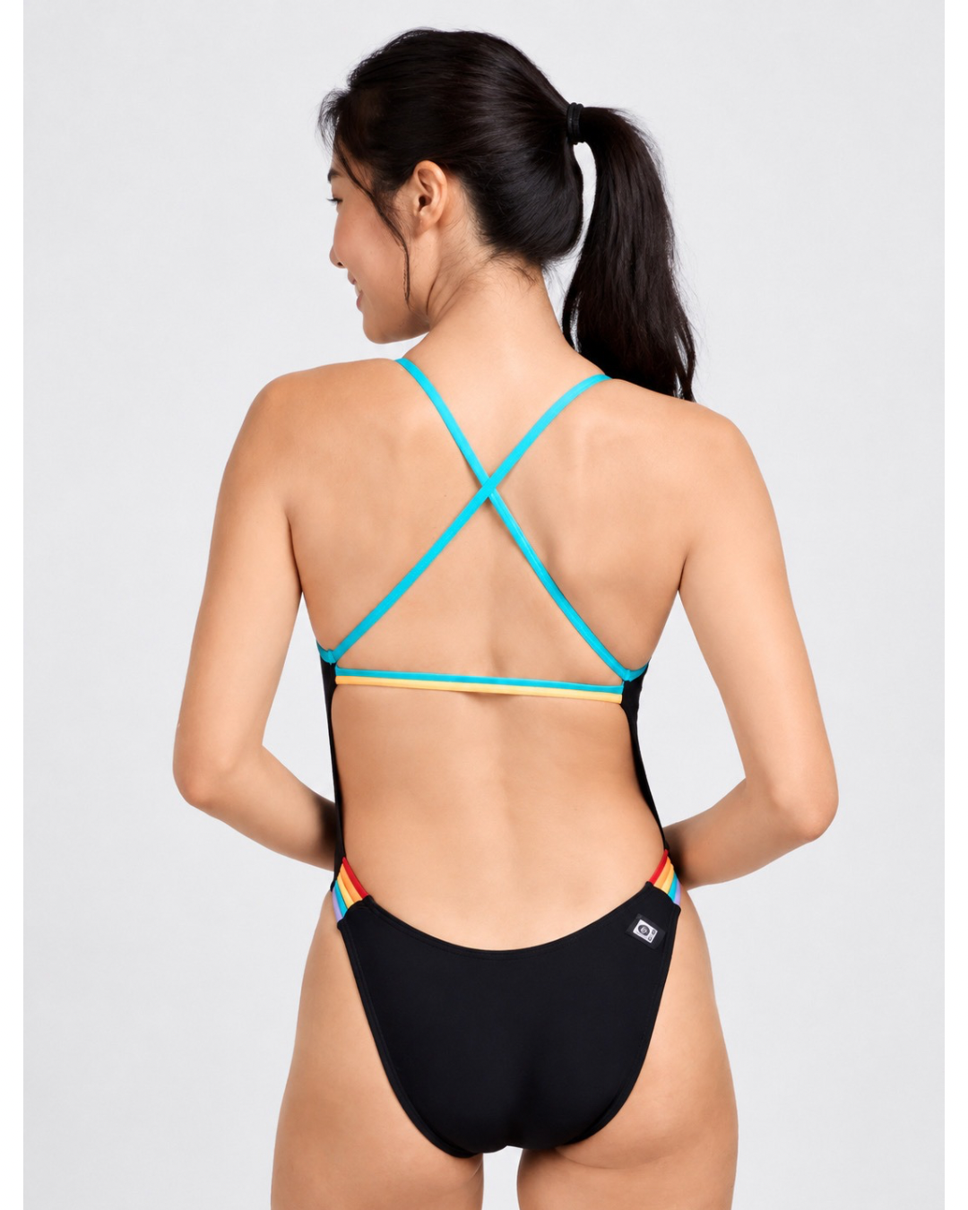 Contrast Cammie Fixed-Back Onesie | Black & Red & Sunkist